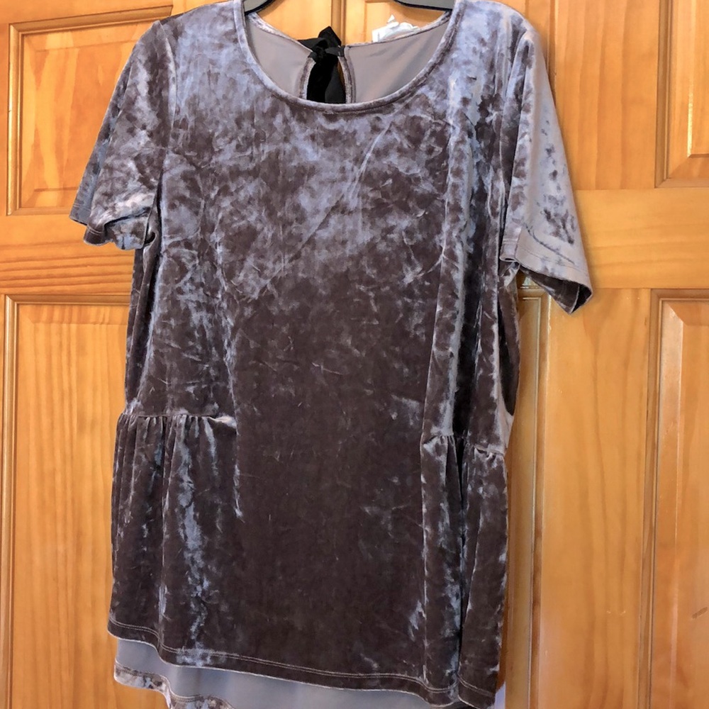 Pleione half peplum tie back crushed velour shirt